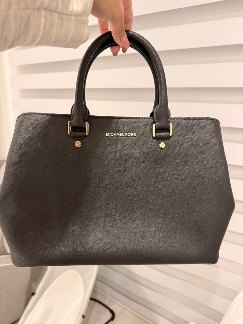 Michael Kors Black Leather Top-Handle Satchel with Gold Hardware